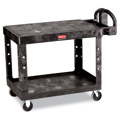 Rubbermaid Commercial Flat Shelf Utility Cart  Two-Shelf  25 25w x 44d x 38 13h  Black (RCP 4525 BLA)