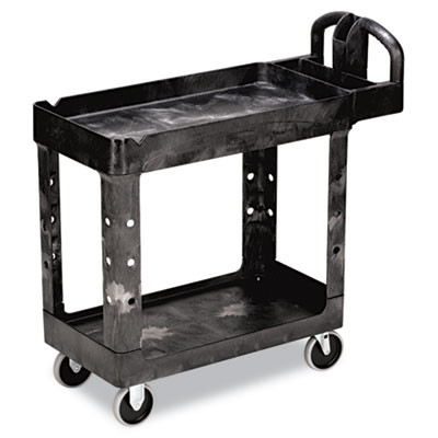 Rubbermaid Commercial Heavy-Duty Utility Cart  Two-Shelf  17 13w x 38 5d x 38 88h  Black (RCP 4500-88 BLA)