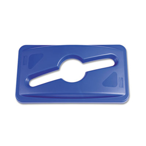 Rubbermaid Commercial Slim Jim Single Stream Recycling Top for Slim Jim Containers  12 1w x 21d x 2 75h  Blue (RCP 1788372)