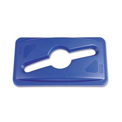 Rubbermaid Commercial Slim Jim Single Stream Recycling Top for Slim Jim Containers  12 1w x 21d x 2 75h  Blue (RCP 1788372)