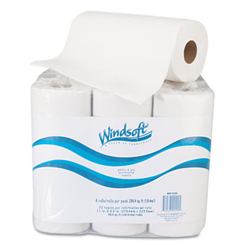 Windsoft Kitchen Roll Towels  2 Ply  11 x 9  White  72 Roll  6 Rolls Pack (WIN 2420)