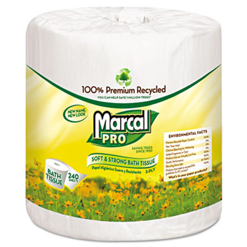 Marcal PRO 100  Recycled Bathroom Tissue  Septic Safe  2-Ply  White  242 Sheets Roll  48 Rolls Carton (MAC 3001)