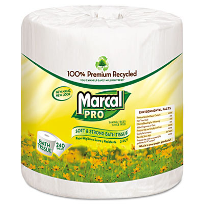 Marcal PRO 100  Recycled Bathroom Tissue  Septic Safe  2-Ply  White  242 Sheets Roll  48 Rolls Carton (MAC 3001)