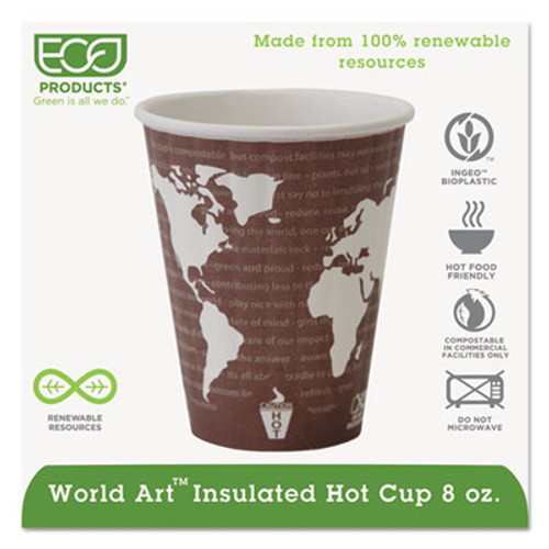 Eco-Products World Art Renewable and Compostable Insulated Hot Cups  PLA  12 oz  40 Packs  15 Packs Carton (ECP EP-BNHC8-WD)