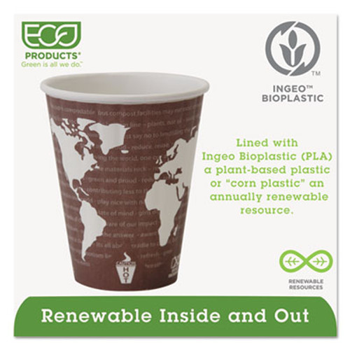 Eco-Products World Art Renewable and Compostable Insulated Hot Cups  PLA  12 oz  40 Packs  15 Packs Carton (ECP EP-BNHC8-WD)