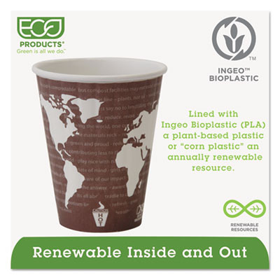 Eco-Products World Art Renewable and Compostable Insulated Hot Cups  PLA  12 oz  40 Packs  15 Packs Carton (ECP EP-BNHC8-WD)