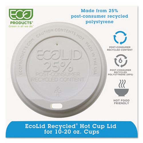 Eco-Products EcoLid 25  Recy Content Hot Cup Lid  White  F 10-20oz  100 PK  10 PK CT (ECP EP-HL16-WR)