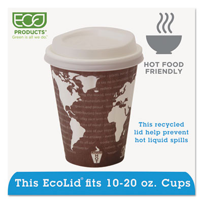 Eco-Products EcoLid 25  Recy Content Hot Cup Lid  White  F 10-20oz  100 PK  10 PK CT (ECP EP-HL16-WR)
