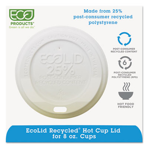 Eco-Products EcoLid 25  Recy Content Hot Cup Lid  White  Fits 8oz Hot Cups  100 PK  10 PK CT (ECP EP-HL8-WR)