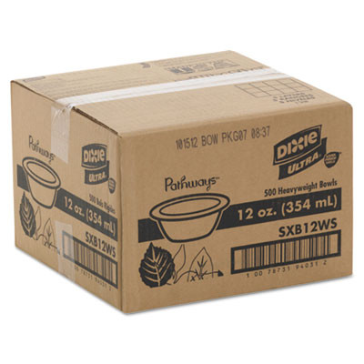 Dixie Ultra Pathways w Soak Proof Shield Heavyweight Paper Bowls  12oz  Green Burg  500 Ct (DIX SXB12WS)