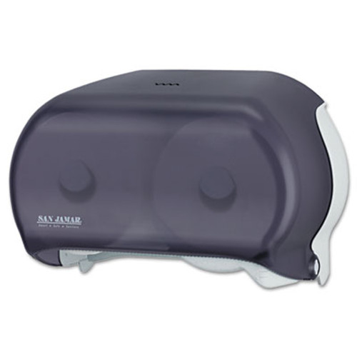 San Jamar VersaTwin Tissue Dispenser  8 x 5 3 4 x 12 3 4  Transparent Black Pearl (SAN R3600TBK)