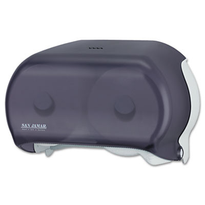 San Jamar VersaTwin Tissue Dispenser  8 x 5 3 4 x 12 3 4  Transparent Black Pearl (SAN R3600TBK)