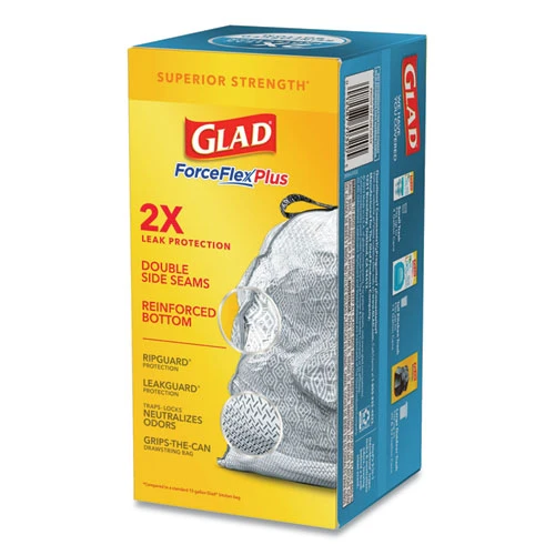 Glad ForceFlexPlus OdorShield Tall Kitchen Drawstring Trash Bags  13 gal  0 9 mil  24  x 28   White  204 Carton (CLO 70320)