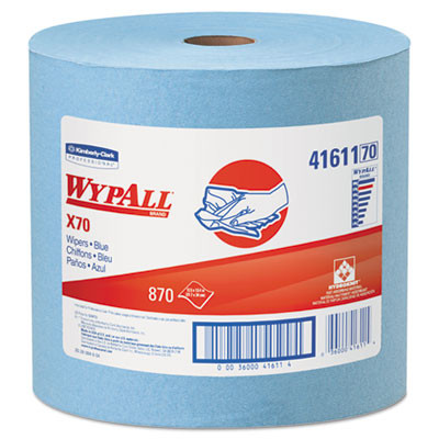 WypAll X70 Cloths  Jumbo Roll  12 1 2 x 13 2 5  Blue  870 Roll (KCC 41611)