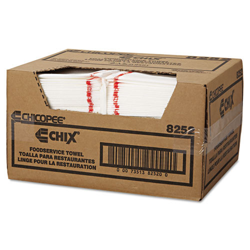 Chix Food Service Towels  13 x 21  Cotton  White Red  150 Carton (CHI8252)