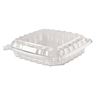 Dart ClearSeal Plastic Hinged Container  8-5 16 x 8-5 16 x 2  Clear  125 BG  2 BG CT (DCC C89PST1)