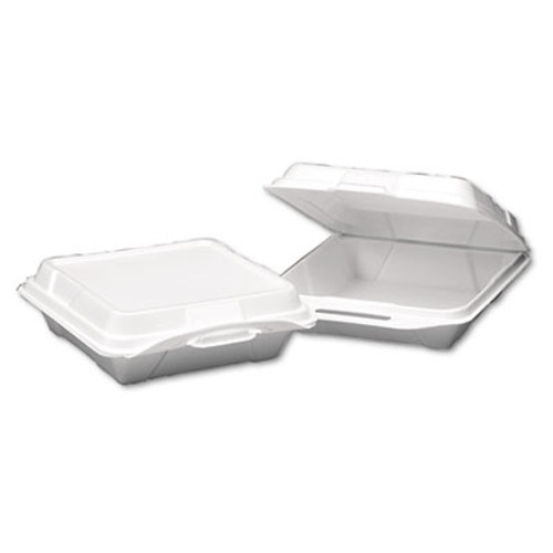 Genpak Foam Hinged Carryout Container, 1-Compartment, 9-1/4x9-1/4x3, White, 100/Bag (GNP 20010)