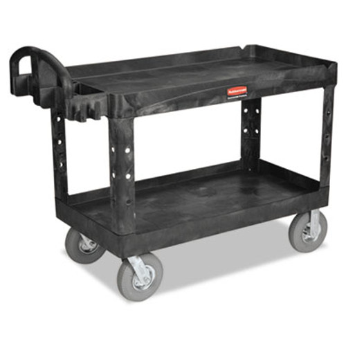 Rubbermaid Commercial Heavy-Duty 2-Shelf Utility Cart  TPR Casters  26w x 55d x 33 25h  Black (RCP 4546 BLA)