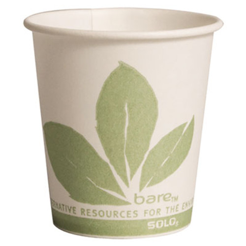 SOLO Cup Company Bare Eco-Forward Paper Treated Water Cups  Cold  3 oz  White Green  100 Sleeve  50 Sleeves Carton (SCC 44BB)