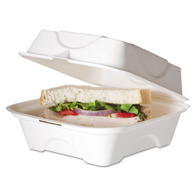 Eco-Products Renewable and Compostable Sugarcane Clamshells  6 x 6 x 3  50 Pack  10 Packs Carton (ECP EP-HC6)