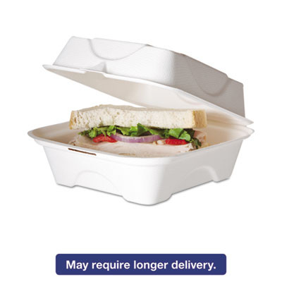 Eco-Products Renewable and Compostable Sugarcane Clamshells  6 x 6 x 3  50 Pack  10 Packs Carton (ECP EP-HC6)
