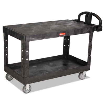 Rubbermaid Commercial Heavy-Duty 2-Shelf Utility Cart  TPR Casters  25 25w x 54d x 36h  Black (RCP 4545 BLA)