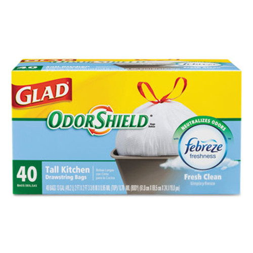 Glad OdorShield Tall Kitchen Drawstring Bags  13 gal  0 78 mil  24  x 27 38   White  240 Carton (CLO 78361)