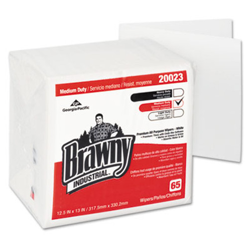 Georgia Pacific Professional Brawny Industrial Medium Duty DRC Wipers  Quarterfold  12 1 2 x 13  White  65 PK (GPC 200-23)