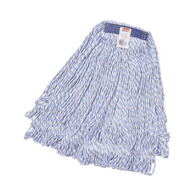 Rubbermaid Commercial Super Stitch Finish Mops  Cotton Synthetic  White  Large  1-in  Blue Headband (RCP D513)