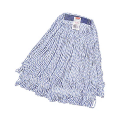 Rubbermaid Commercial Super Stitch Finish Mops  Cotton Synthetic  White  Large  1-in  Blue Headband (RCP D513)