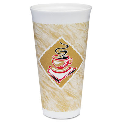 Dart Foam Hot Cold Cups  20 oz   Caf    G Design  White Brown with Red Accents (DCC 20X16G)