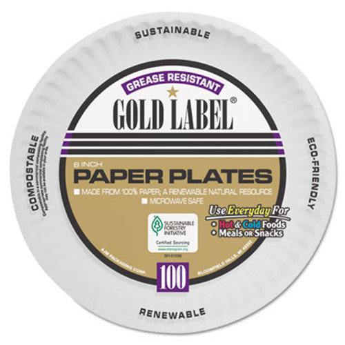 AJM Packaging Corporation Coated Paper Plates  6 Inches  White  Round  100 Pack (AJMCP6GOAWH)