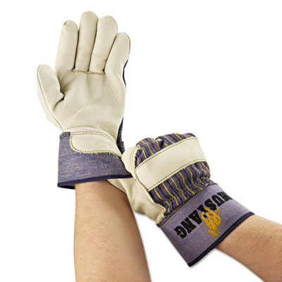 MCR Safety Mustang Leather Palm Gloves  Blue Cream  Large  12 Pairs (MPG 1935L)