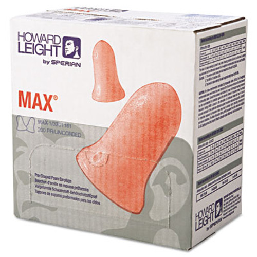 Howard Leight by Honeywell MAX-1 Single-Use Earplugs  Cordless  33NRR  Coral  200 Pairs (HOW MAX1)