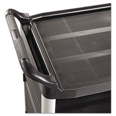 Rubbermaid Commercial Xtra Utility Cart  300-lb Capacity  Three-Shelf  20w x 40 63d x 37 8h  Black (RCP 4093 BLA)