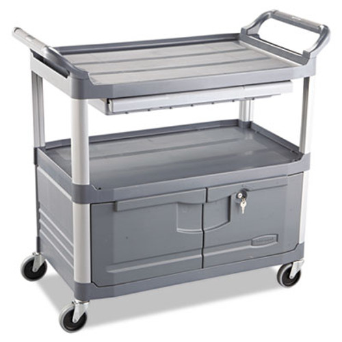 Rubbermaid Commercial Xtra Instrument Cart  300-lb Capacity  Three-Shelf  20w x 40 63d x 37 8h  Gray (RCP 4094 GRA)