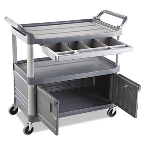 Rubbermaid Commercial Xtra Instrument Cart  300-lb Capacity  Three-Shelf  20w x 40 63d x 37 8h  Gray (RCP 4094 GRA)
