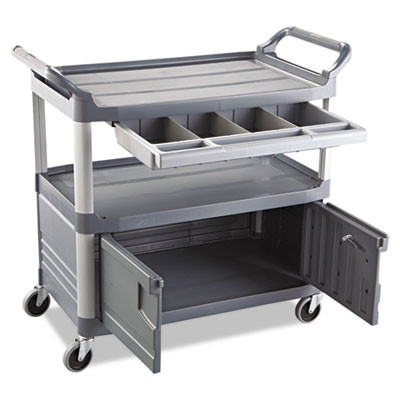 Rubbermaid Commercial Xtra Instrument Cart  300-lb Capacity  Three-Shelf  20w x 40 63d x 37 8h  Gray (RCP 4094 GRA)
