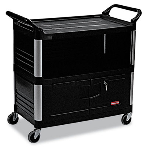 Rubbermaid Commercial Xtra Equipment Cart  300-lb Capacity  Three-Shelf  20 75w x 40 63d x 37 8h  Black (RCP 4095 BLA)