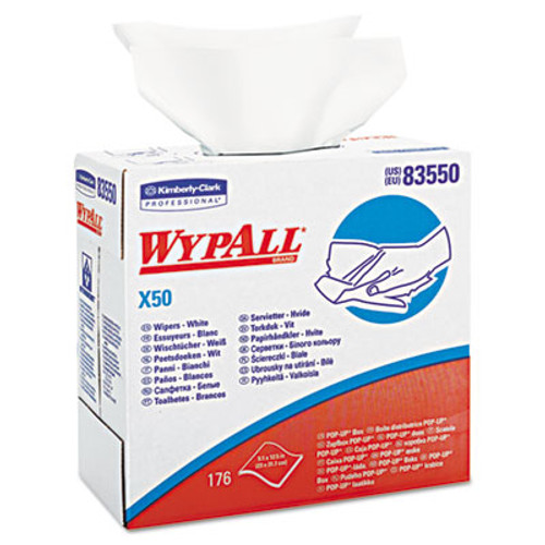 WypAll X50 Cloths  POP-UP Box  9 1 10 x 12 1 2  White  176 Box  10 Boxes Carton (KCC 83550)
