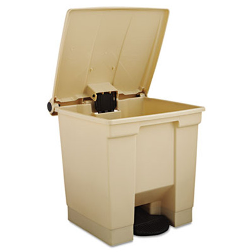 Rubbermaid Commercial Indoor Utility Step-On Waste Container  Square  Plastic  8 gal  Beige (RCP 6143 BEI)