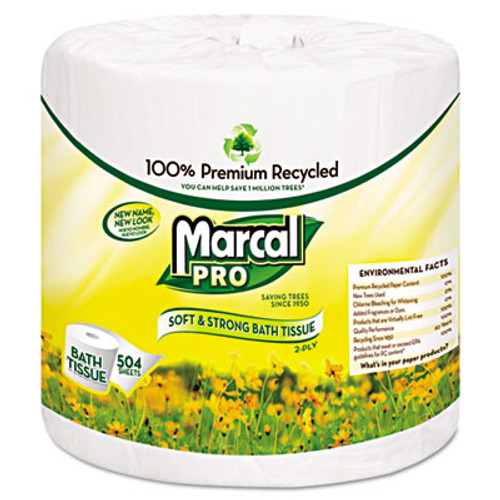 Marcal PRO 100  Recycled Two-Ply Bath Tissue  Septic Safe  2-Ply  White  500 Sheets Roll  48 Rolls Carton (MAC 5001)