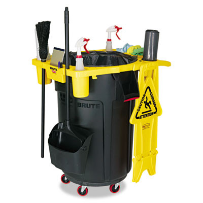 Rubbermaid Commercial Standard Rim Caddy  4-Compartment  Fits 32 5  dia Cans  26 5w x 6 75h  Yellow (RCP 9W87 YEL)