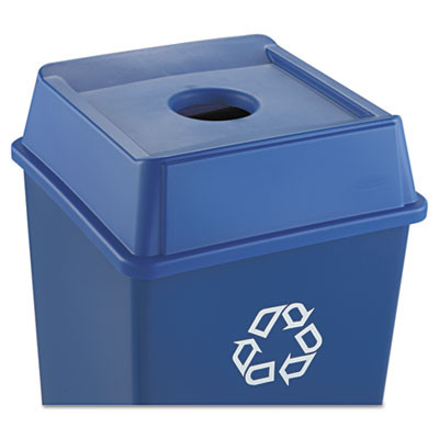 Rubbermaid Commercial Untouchable Bottle and Can Recycling Top  Square  20 13w x 20 13d x 6 25h  Blue (RCP 2791 BLU)