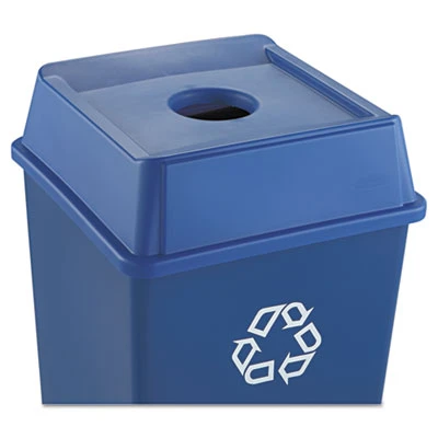 Rubbermaid Commercial Untouchable Bottle and Can Recycling Top  Square  20 13w x 20 13d x 6 25h  Blue (RCP 2791 BLU)