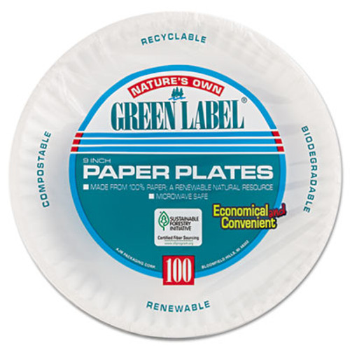 AJM Packaging Corporation Paper Plates  9  Diameter  White  100 Pack  12 Packs Carton (AJMPP9GRAWH)