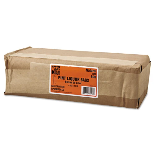 General Grocery Pint-Sized Paper Bags for Liquor Takeout  35 lbs Capacity  Pint  3 75 w x 2 25 d x 11 25 h  Kraft  500 Bags (BAG LQPINT-500)