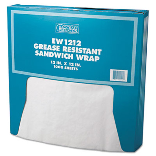Bagcraft Grease-Resistant Paper Wraps and Liners  12 x 12  White  1000 Box  5 Boxes Carton (BGC 057012)
