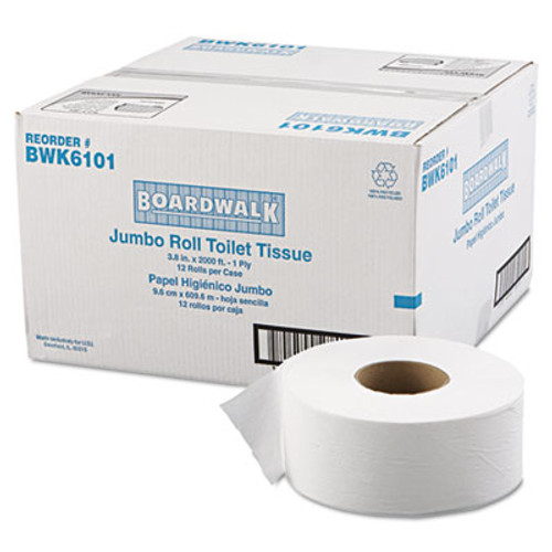 Boardwalk JRT Jr  Bath Tissue  Jumbo  Septic Safe  1-Ply  White  3 1 2  x 2000 ft  12 Carton (BWK 6101)