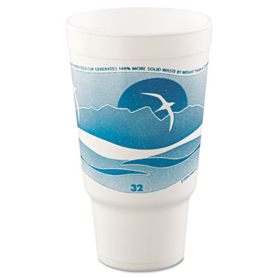 Dart Horizon Hot Cold Foam Drinking Cups  32oz  Teal White  16 Bag  25 Bags Carton (DCC 32AJ20H)